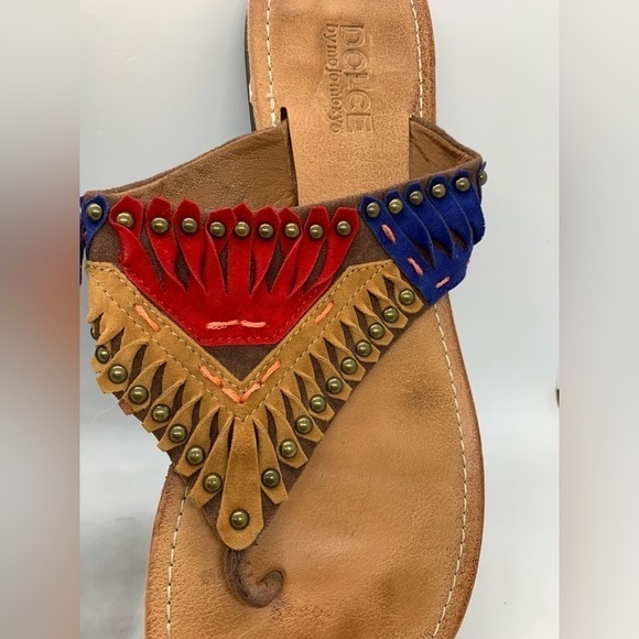 Dolce by Mojomoxy Tan Red Blue Boho Flip Flop Size 7 - Picture 4 of 7